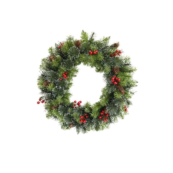 FeiFu Christmas Wreath with Spruce Pines Cones Berry Clusters Frosted Branches Full and Lifelike Wreath for Front Door Wall Mantel Adding Classic Christmas