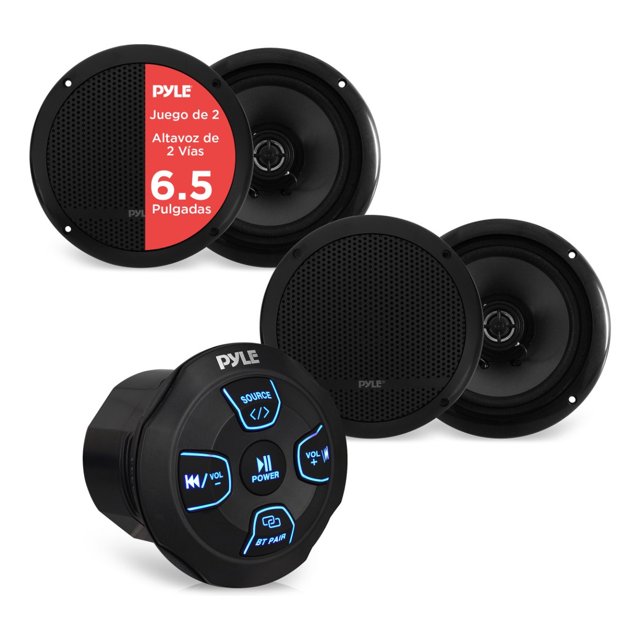 Par Bocinas Marinas 6.5" 240W Bluetooth Pyle, Sistema de Altavoces de 2 Vías, Sonido Amplificado de Rango Completo, Montaje Empotrado, Resistente al Agua, Uso Universal, con Entrada Auxiliar de 3.5mm