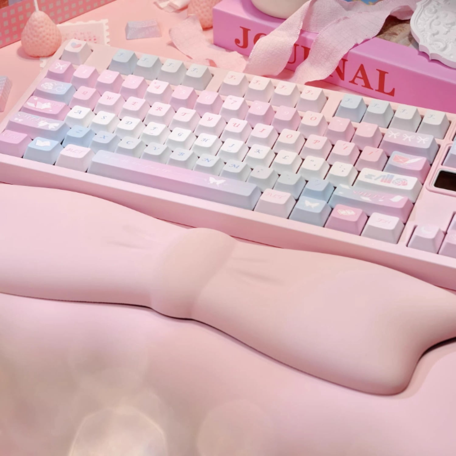 Bow Design Keyboard Wrist Rest, Ergonomic Memory Foam Palm Support Pad with Mouse Pad, Cute Desk Accessory Gift for Women Girls