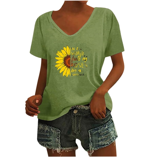 Camisas con estampado informal con estilo para mujer, camisetas holgadas de manga corta de talla grande, blusa con cuello en V OAVQHLG3B Store lin121212