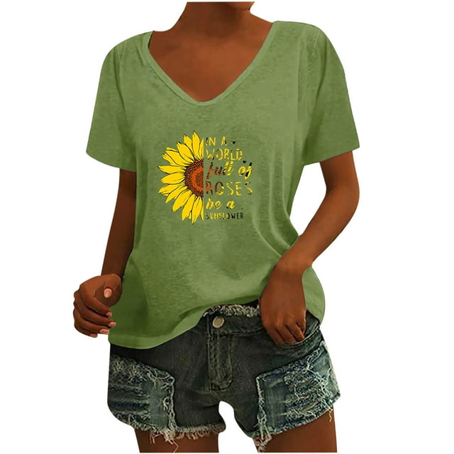 Birdeem Mode Décontractée pour Femmes Chemises Imprimées Manches Courtes Tee-Shirt Ample Grande Taille Blouse Col en V