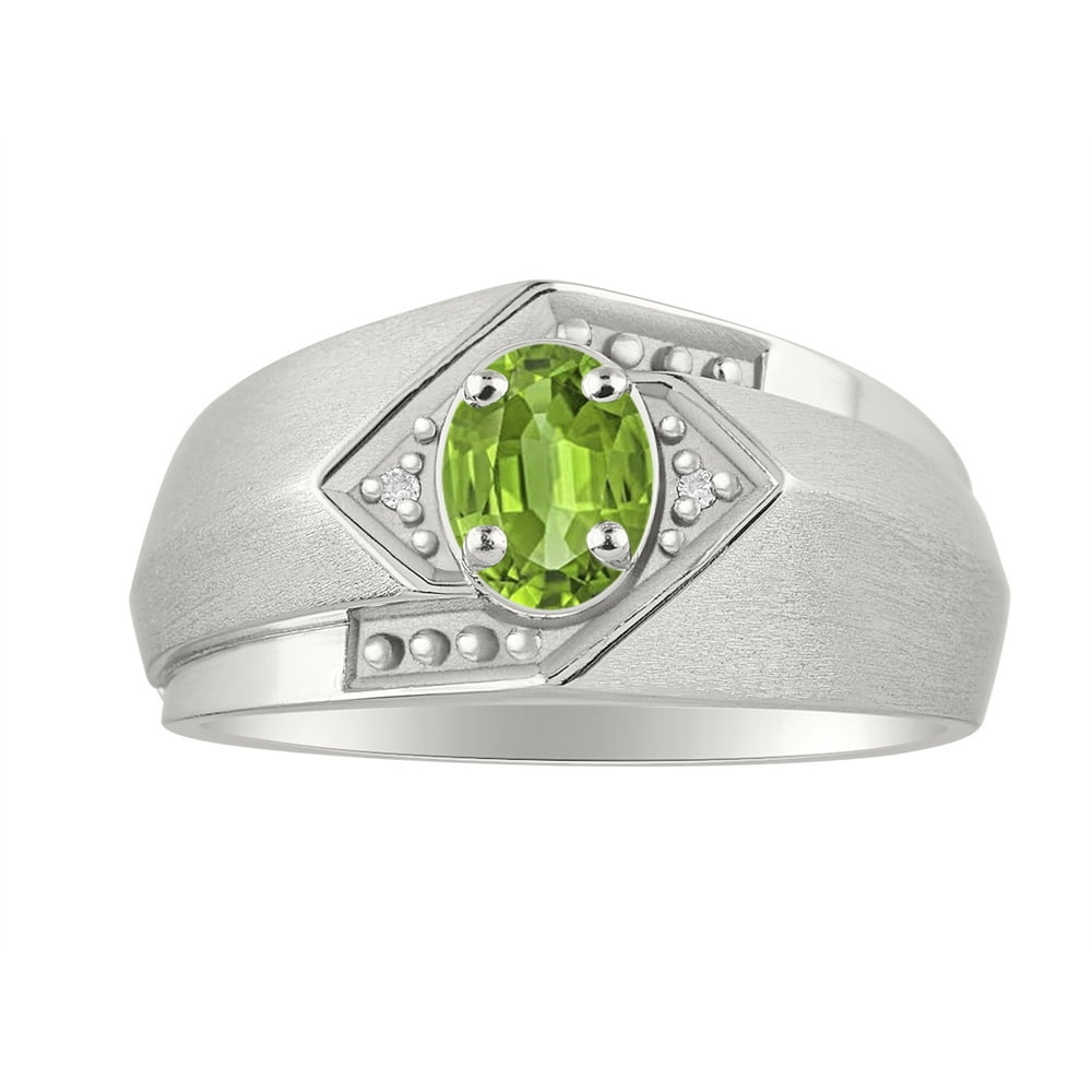 Rylos Mens Classic Oval Peridot & Diamond Ring Set in Sterling Silver