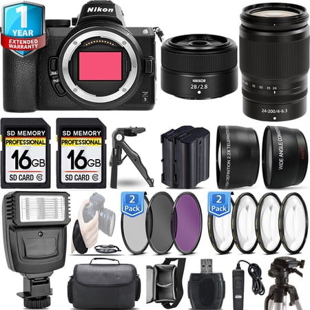 Nikon Z5 Mirrorless Camera with 50-250mm f/4.5-6.3 VR Lens + 28mm f/2.8 Lens + Flash + 32Gb + 3 PC Filter Set + Remote- Kit