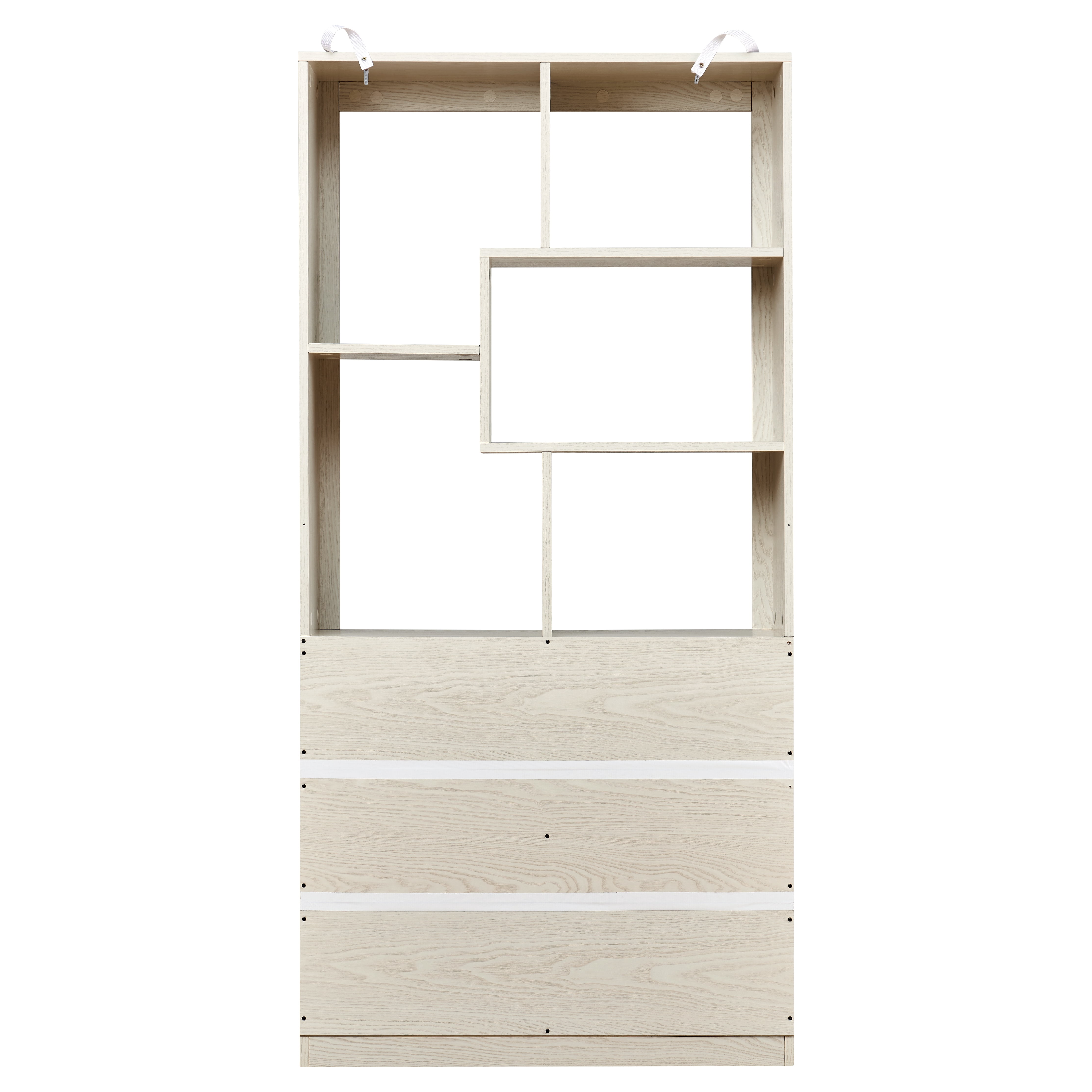 31.5x64.6-Inch Free Combination Open Bookshelf with Multi-Grid Display, Freestanding Storage Cabinet and Bookcase with Anti-Tip Straps, White