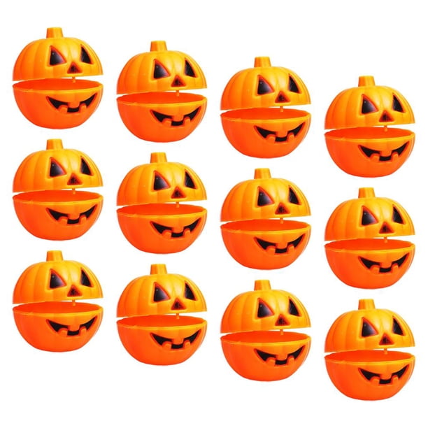 Calabaza de caramelo, dulces de calabaza, recuerdos de decoración, suministros naranjas, contenedor Amosfun 12 piezas