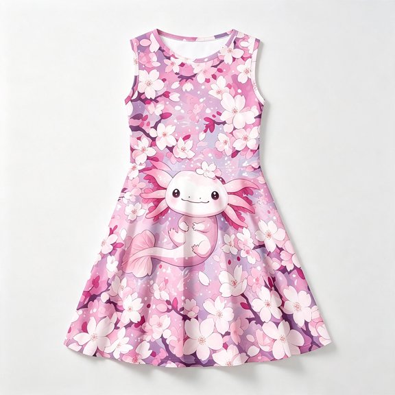 Girl Dress Sleeveless Fun Print All Over Print Charming Lovely Breathable for Party Dress Set