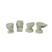 Set of 4 Washed White Cement Indoor Outdoor Mini Head Planters