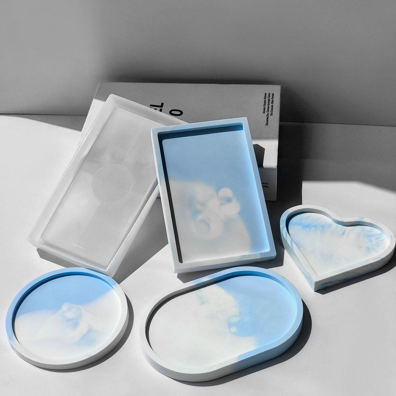 JDH silicone 3 Pack Resin Tray Molds, Oval Coaster Epoxy Resin Casting Mould DIY Tray Dishes for Craft Storage Office Home Decoration，Small