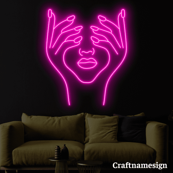 Craftnamesign Girl Line Art Neon Sign for Spa Nails Lash Beauty Room Wall Decor
