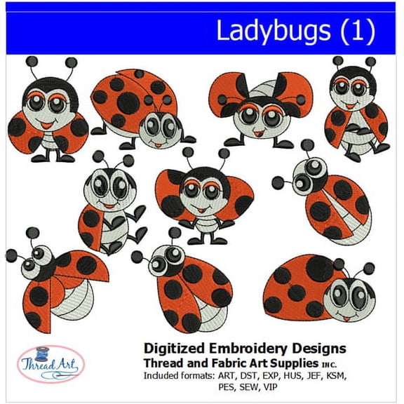 Ladybugs (1) Embroidery Designs - All Popular Formats Included - Loaded on USB Stick