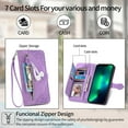 thumbnail image 6 of For iPhone 16 Pro 6.3inch Case, Wallet for Women Men, Durable PU Leather Magnetic Flip Lanyard Strap Wristlet Zipper Card Holder Wallet Phone Case for iPhone 16 Pro,Purple,iPhone 16 Pro, 6 of 10
