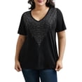 thumbnail image 2 of PNTUTB Plus Size Women's Fashion Solid Color Rhinestone Casual V Neck Short Sleeve Pullover Loose T Shirts, 2 of 6