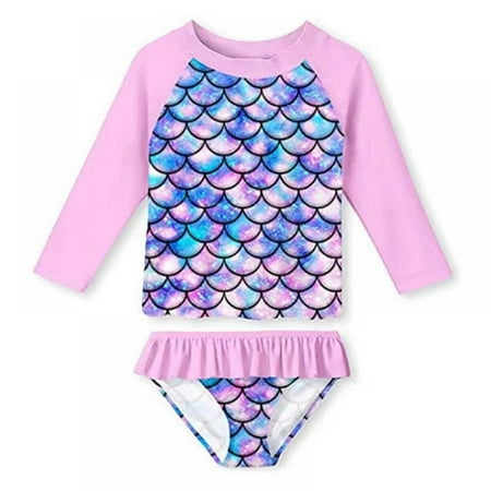 

Sunwukong Baby/Toddler Girls Rash Guard 2-Piece Swimsuit Set - Long Sleeve Bikini with UPF 50+ Sun Protection