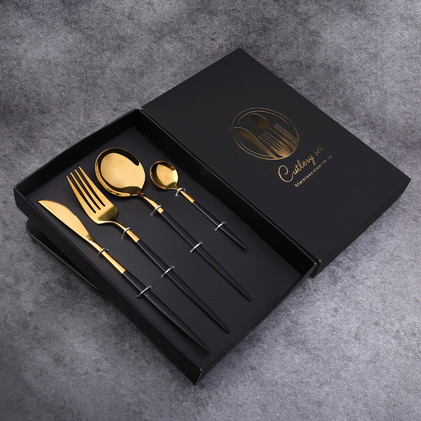 TianluCutlery Black Gold Stainless Steel Western Steak Cutlery Set