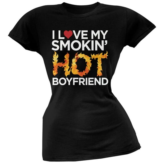 I Love My Smokin Hot Boyfriend Black Soft Juniors T-Shirt - Large