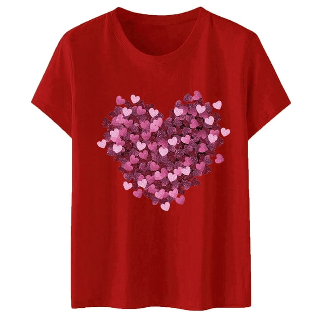 YDLCAFD T-Shirts Graphiques de Pâques pour Femmes, Manches Courtes, Imprimé Cœur