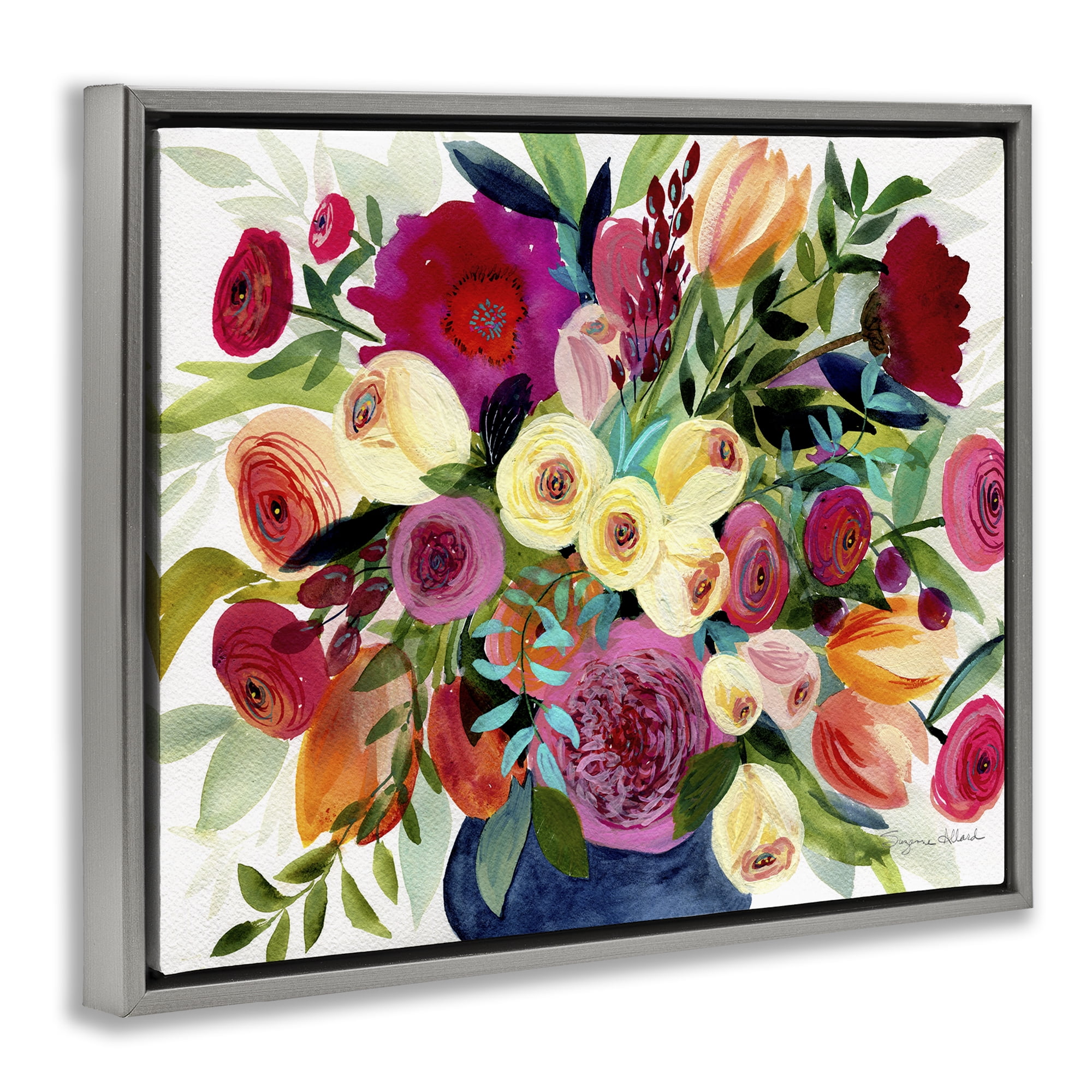 Stupell Industries Morning Joy Bouquet Gray Framed Floater Canvas Wall Art, design by Suzanne Allard