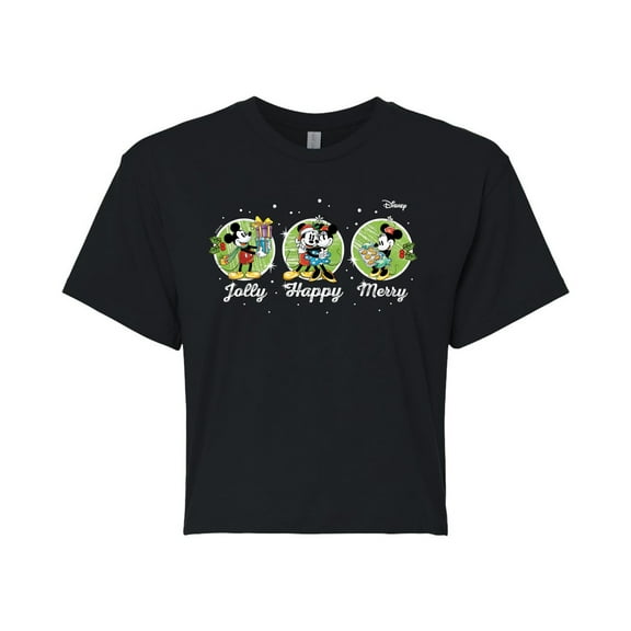 Disney - Jolly Happy Merry - Juniors Cropped Cotton Blend T-Shirt