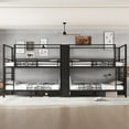 thumbnail image 3 of Full Size Quadruple Metal Bunk Bed for 4 Sleepers, Built-in Wardrobe & Shelves, Noise-Reduced Design, Space-Saving Heavy Duty Frame, Dorm/Group Home Solution, Black, 3 of 8