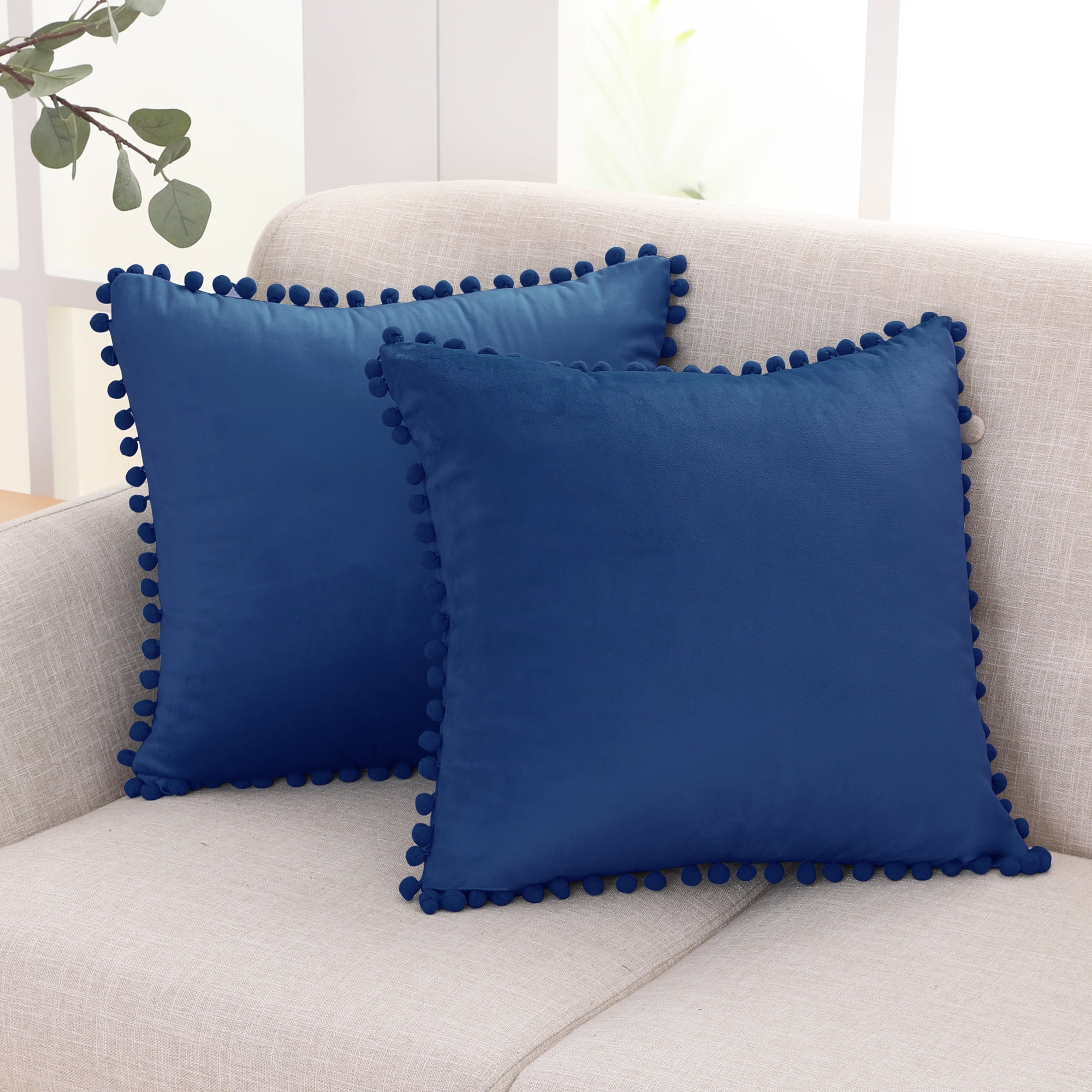 Comvi Navy Blue Throw Pillows with Inserts Included (2 Throw Pillows + 2  Pillow Covers) Decorative Pillows, Inserts & Covers - Velvet Throw Pillows