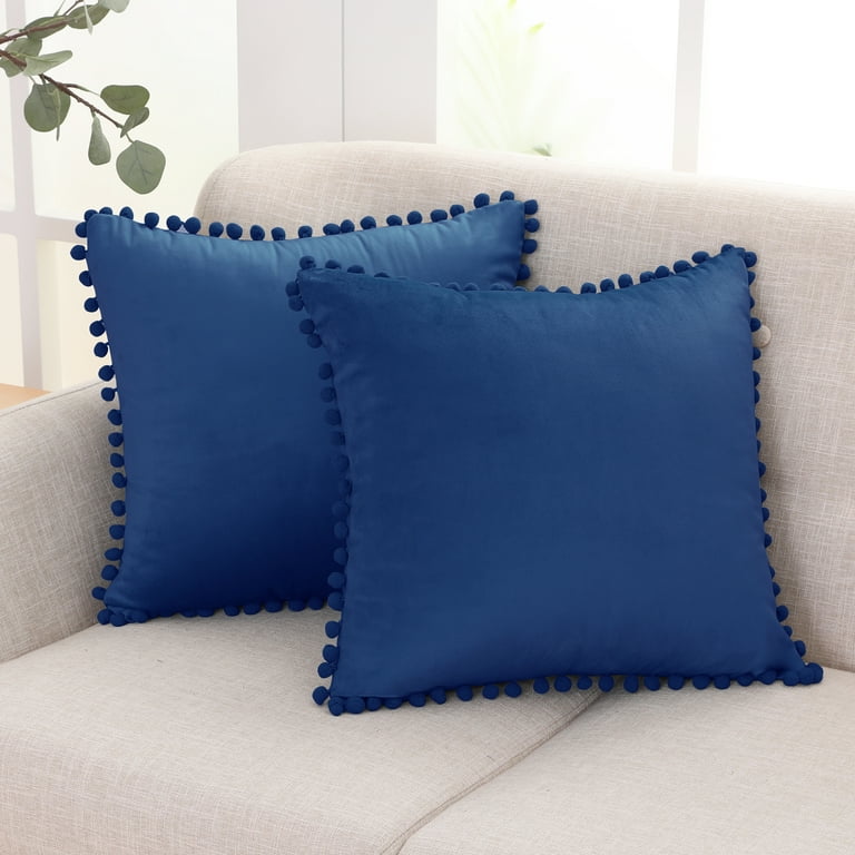 Blue Soft Velvet Throw Pillow Covers 18x18 Set of 4, Large Square  Decorative Couch Pillows Cases Cover Solid Color for Cushions Sofa Living  Bed Room