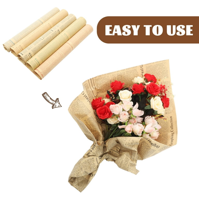 20 Pcs Kraft Paper Newspaper Gift Wrapping Brown Papers Craft Floral  Nostalgia English Flower Wrappers 