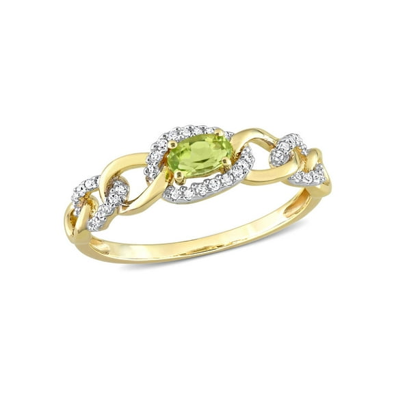 Gem & Harmony 1/4 Carat (Ctw) Peridot Link Ring in 10K Yellow Gold with Diamonds for Women