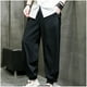thumbnail image 4 of Pantalones de algodón y lino de cintura media con cordones y cordones sueltos de moda informal para hombre Pompotops  oipoqjl41574, 4 of 5