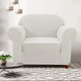 thumbnail image 2 of CHUN YI 1-Piece Checks Stretch Sofa Cover Slipcover Couch Cover, Chair, Ivory White, 2 of 6