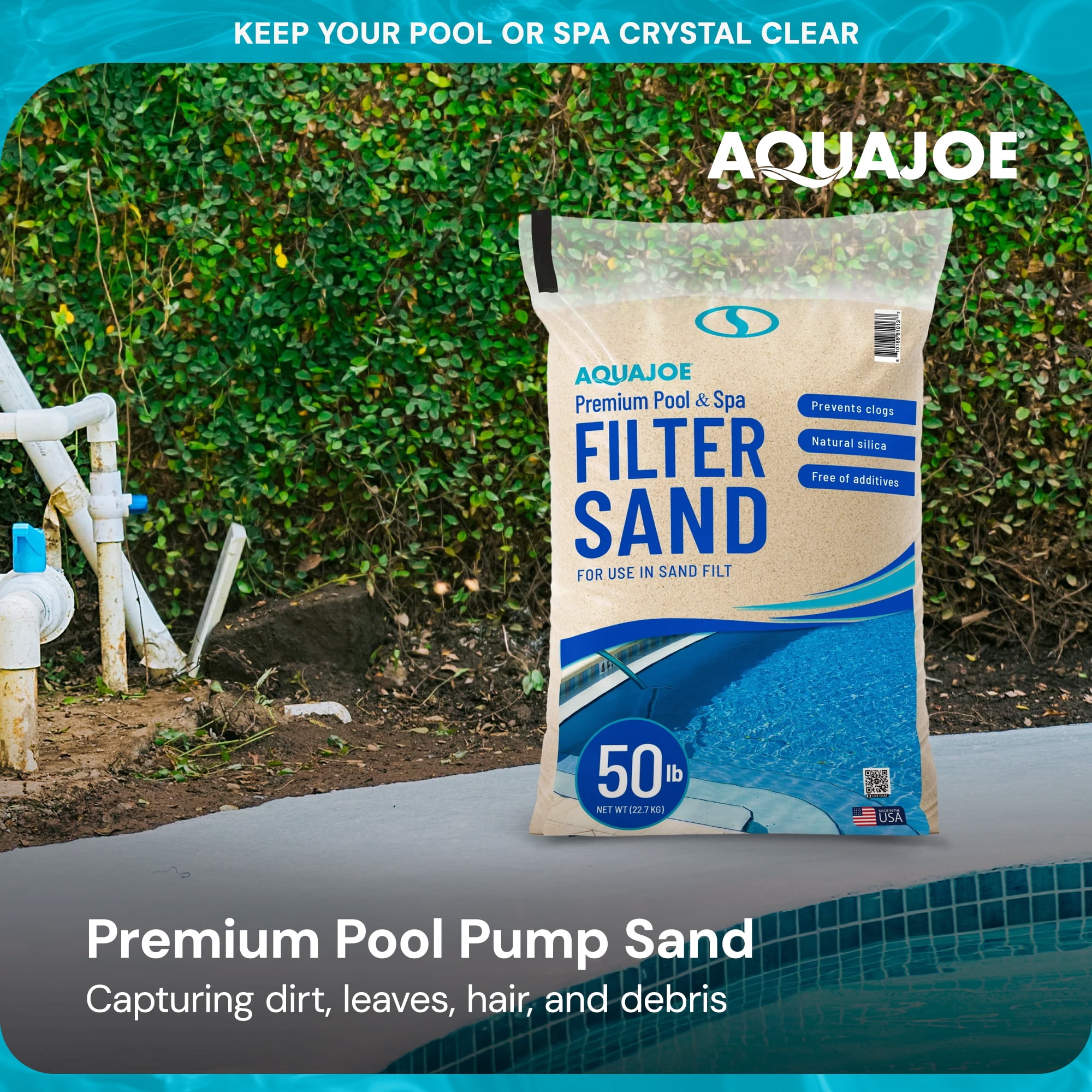 Aqua Joe Pool & Spa Filter Sand, Natural Silica Media for Sand Filter Systems, 50 lb Bag