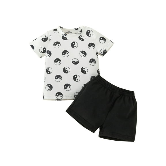 Canrulo Infant Baby Boy Summer Clothes Eight-Diagram Print Short Sleeve T-Shirt Tops and Elastic Waist Shorts 2Pcs Set White 18-24 Months
