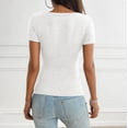 thumbnail image 6 of FRSASU Womens Short Sleeve Shirts V Neck Rib Knit Slim Fit Tops Casual Stretch Basic Tee Going Out Top Summer Fashion White, 6 of 6
