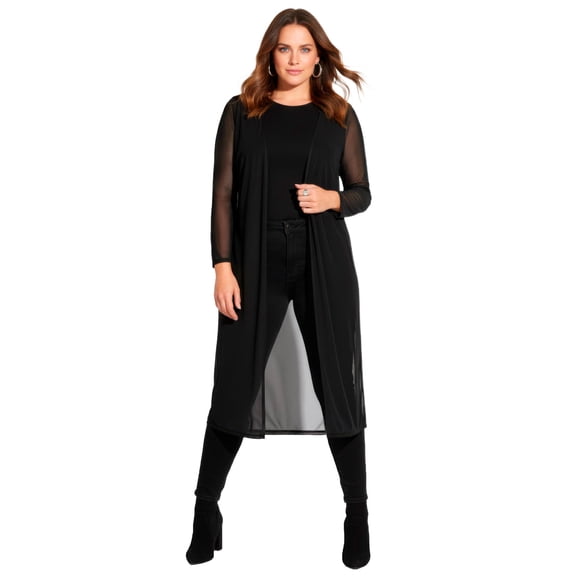Avenue Women's Plus Size Long Sleeve Mesh Duster