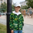 thumbnail image 4 of FUIALDOLG Little & Big Boys Full Zip Up Hoodie Dinosaur Skeleton Print Hoodies Jacket for Boy, Kids Green Long Sleeve Hooded Fashion Sweatshirt, Size M, 4 of 7