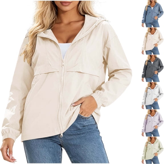 DYTTDG Women's Lightweight Sun Protection Hooded Jacket, Full Zip Loose Fit Windbreaker with Pockets for Hiking & Outdoor Activities
