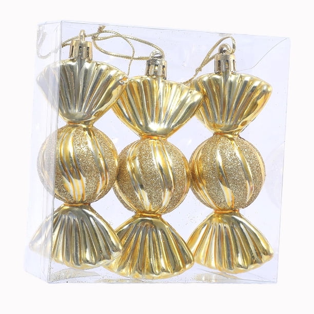3 adornos navideños decorativos colgantes para árbol de Navidad. Oro