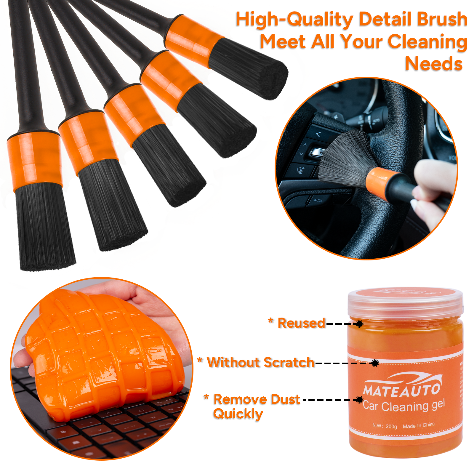 Auto Detailing Supplies 10-Piece Car Detailing Cleaning Kit - Interior Brushes, Duster, Gel & Microfiber Towels Auto Detailing Brushes