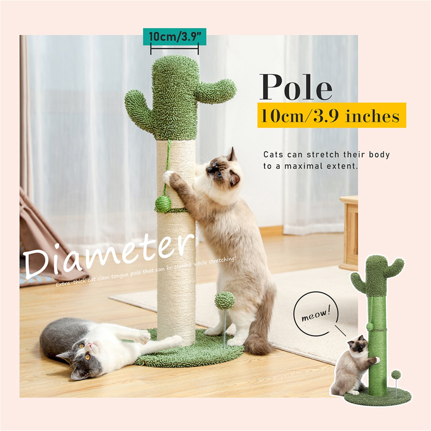 Pefilos 33" Cat Scratching Post for Large Cats with Sisal Rope Scratch Posts Cat Scratching Post for Furniture Interactive Ball Toys Vertical Scratcher for Indoor Cats Kitten Tree, Green Pefilos 33" Cat Scratching Post for Large Cats with Sisal Rope Scratch Posts Cat Scratching Post for Furniture Interactive Ball Toys Vertical Scratcher for Indoor Cats Kitten Tree, Green