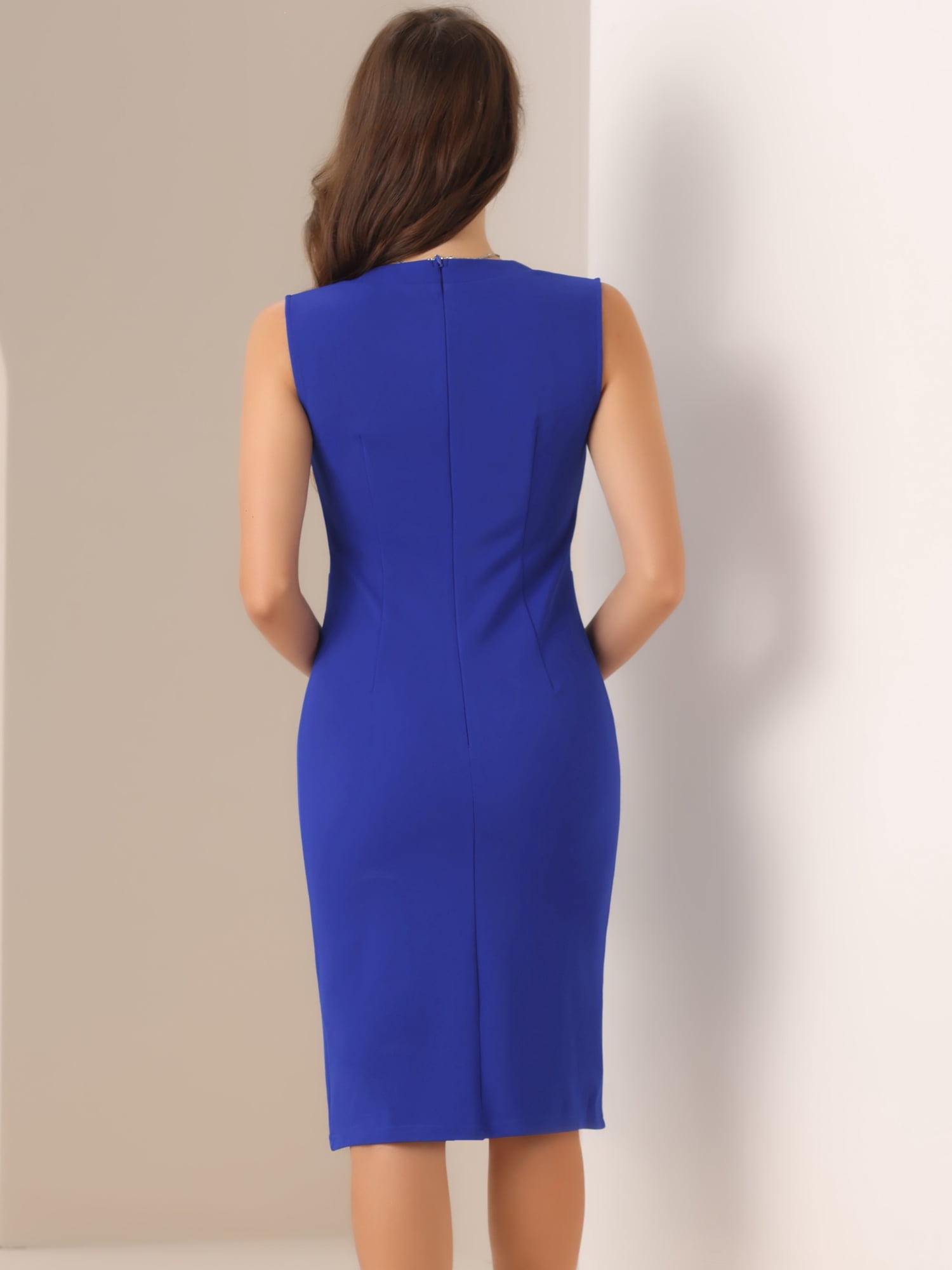 DARING DIVA Pencil V Neck Sleeveless Design Tied Waist Dress XL Royal Blue