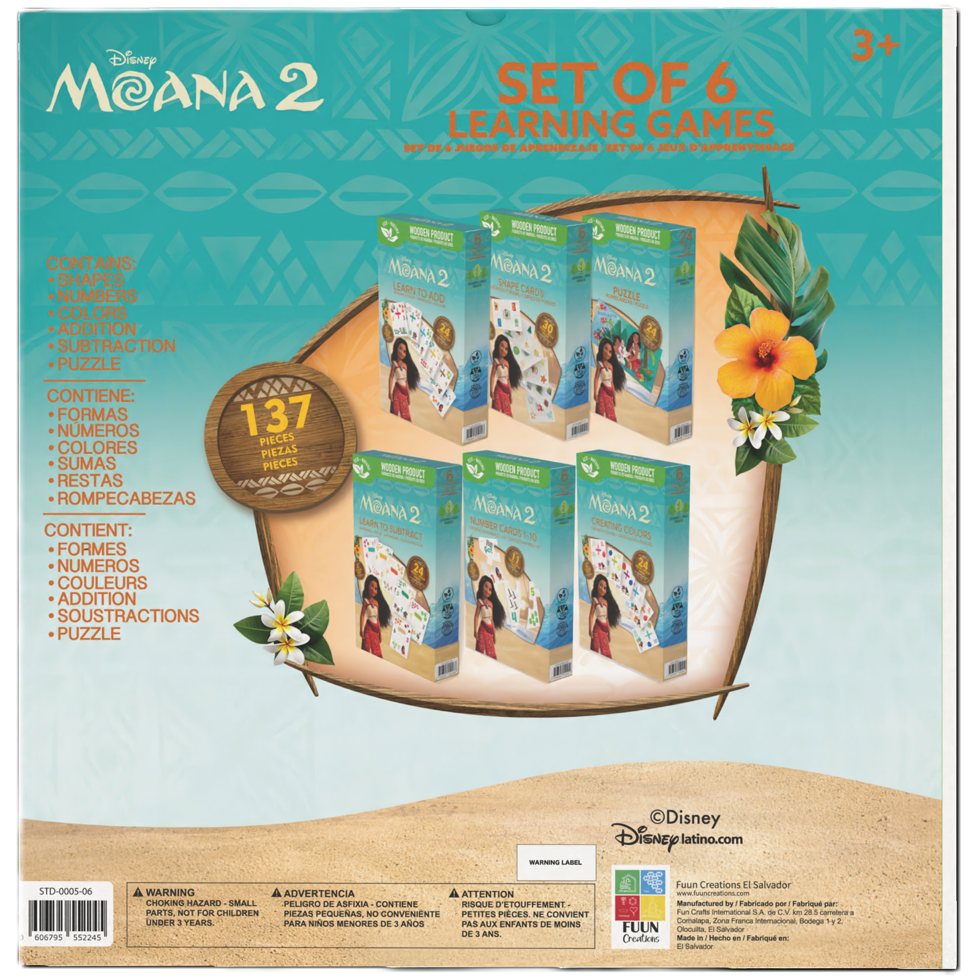 Disney: Moana 2 Learning Games - Set Of 6 - Wooden Puzzles