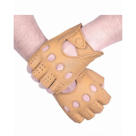 Genuine Leather Half Finger Driving Gloves With Knuckle Holes For Men