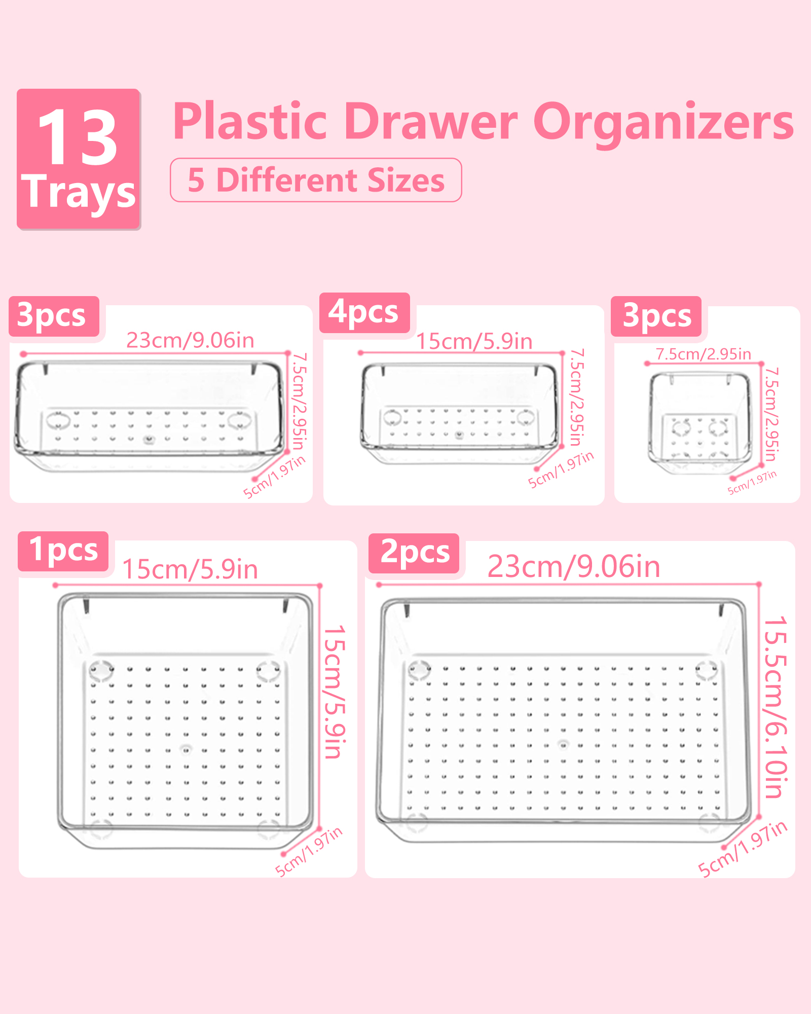 Asnews 13-Piece Plastic Drawer Organizer Set, Clear photo 5