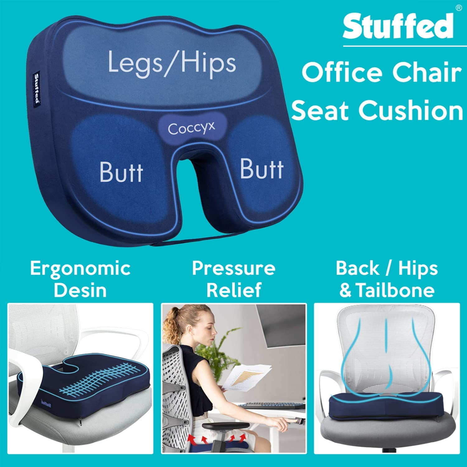 Ffiy Gel Seat Cushion For Long Sitting Office Chair Seat Cushion Pillow Gel Butt Support Cushion Memory Foam Desk Chair Pad Coccyx Cushion For Bac