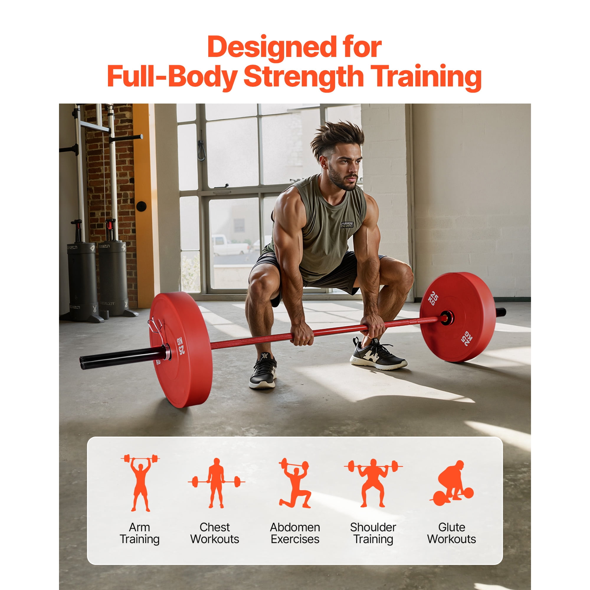 KFFKFF 7FT Barbell Bar for 2-Inch Weight Plates, Knurled Grip Bar for Strength Training, Weightlifting, Squats, Deadlifts, Bench Presses, Curls, and Overhead Presses, 1000lbs/453kg Load Capacity