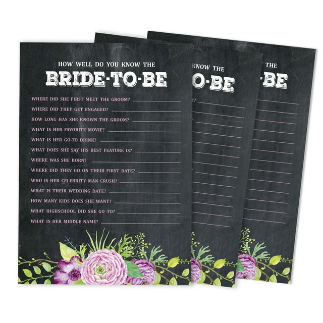 Inkdotpot How Well Do You Know The Bride Bridal Shower Bachelorette PartyGameActivityCards 50-PackFloral Tea PartyWho Know The Bride Best