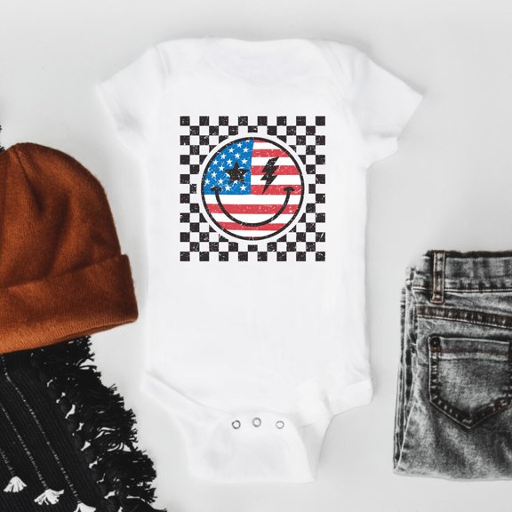 Fourth Of July Baby Bodysuit, Smiley Face Baby Bodysuit Fourth Of July Baby Boy Outfit, 4Th Of July Shirt, Baby Boy Clothes, Baby Boy Outfit Cute Baby Onesie, BABY BODYSUIT LAT 4424