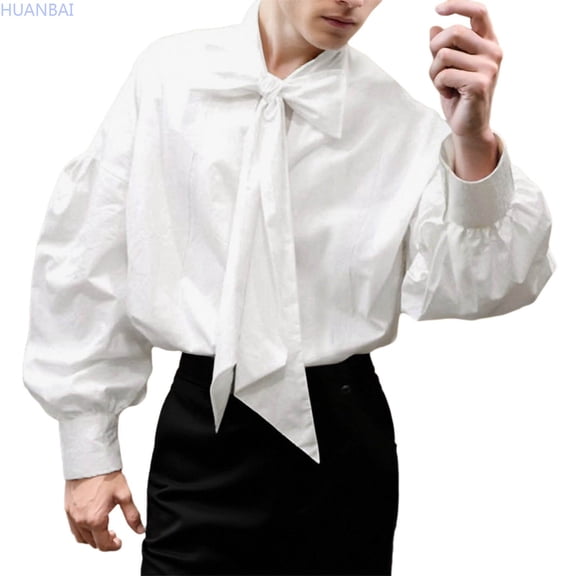 HUANBAI Fall Shirt Long Sleeve Casual Button Down Loose Fit Drop Shoulder Design With Detachable Tie Versatile Stylish Top