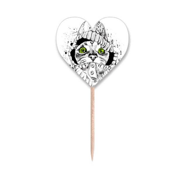 Sweater White Cat Head Protect Animal Pet Lover Toothpick Flags Heart Lable Cupcake Picks