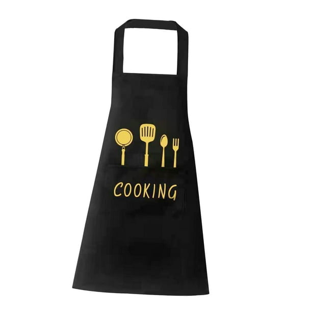 Cocina de moda Delantales de cocina Babero a prueba de aceite con bolsillos Delantal impermeable para adultos la , negro Negro B 1