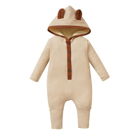 

QYZEU Baby Boy Pajamas Baby Jumper Boy Boys Girls Long Sleeve Ribbed Solid Color Button Romper Bodysuits
